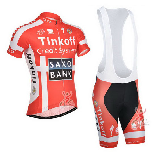 2014 Maillot SaxoBank Tirantes Mangas Cortas Rojo